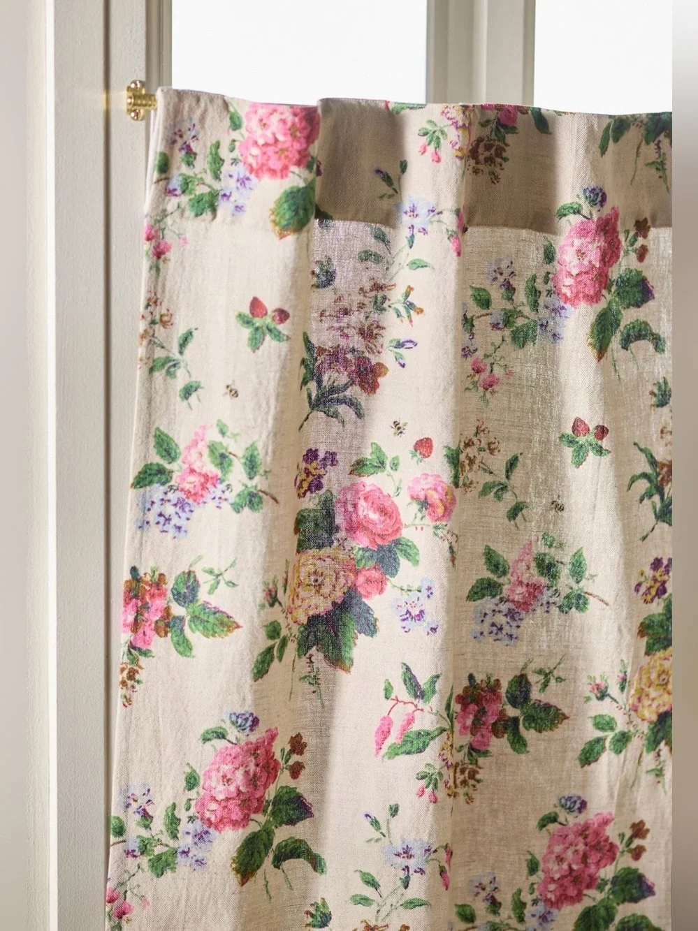Anthropologie Camille Cotton Linen Floral Cafe Curtains, Set ot 2